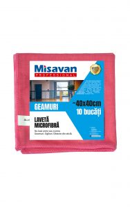 Laveta microfibra  pentru geam Misavan Professional, 40*40cm, 10buc/set, rosu