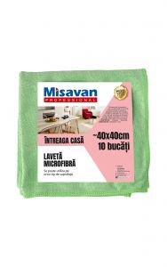 Laveta microfibra Misavan Professional Intreaga casa, 40*40cm, 10 buc/ set, verde