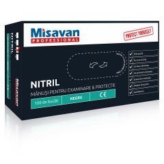 Manusi unica folosinta nitril Misavan, marime L, negru, 100 buc/ set