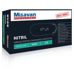 Manusi unica folosinta nitril Misavan, marime M, negru, 100 buc/ set